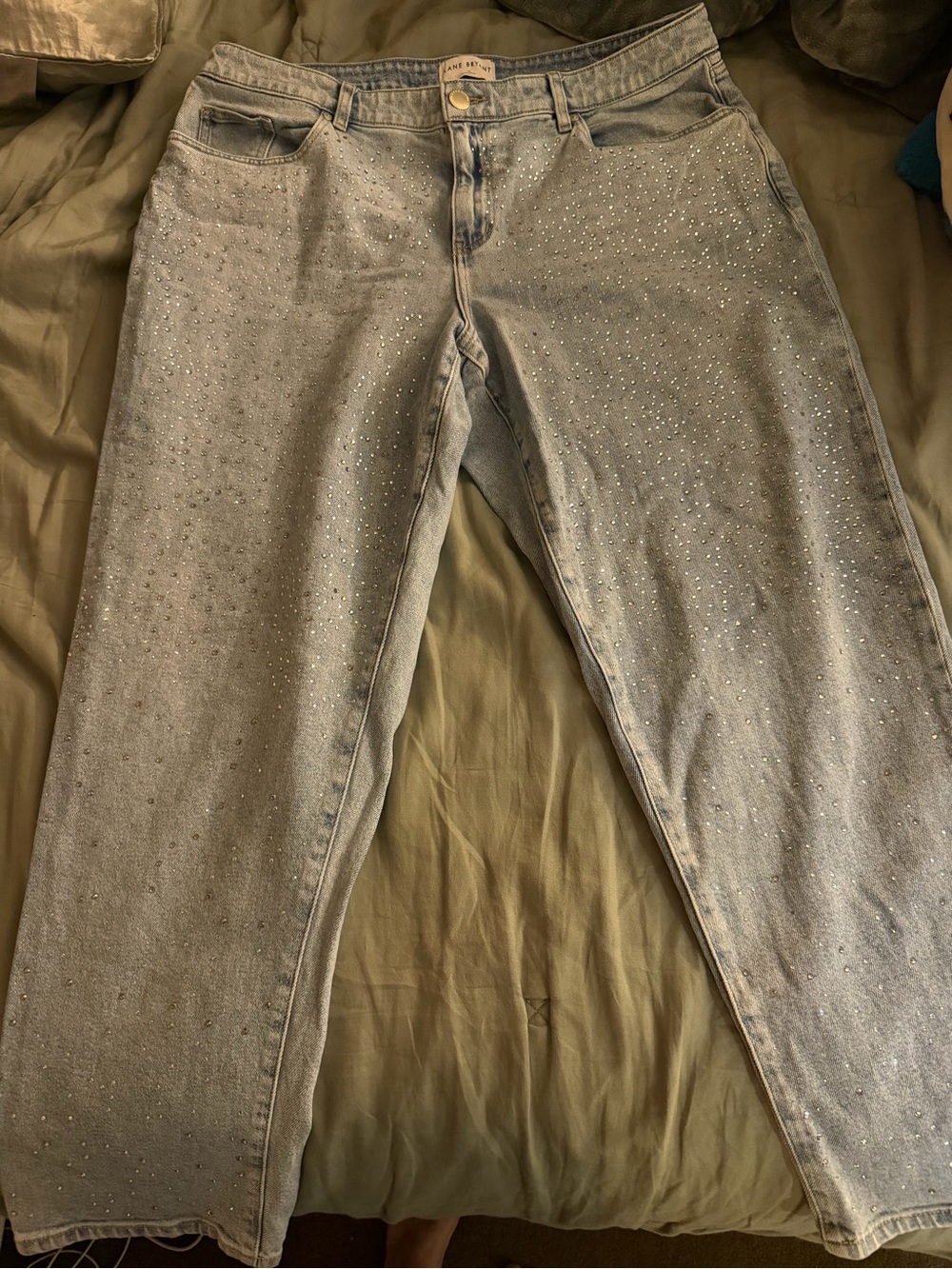 Lane Bryant Light Blue Straight Leg Jeans with Rhinestone Detail